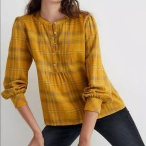 Madewell Leysfield Popover Yellow Plaid Top M